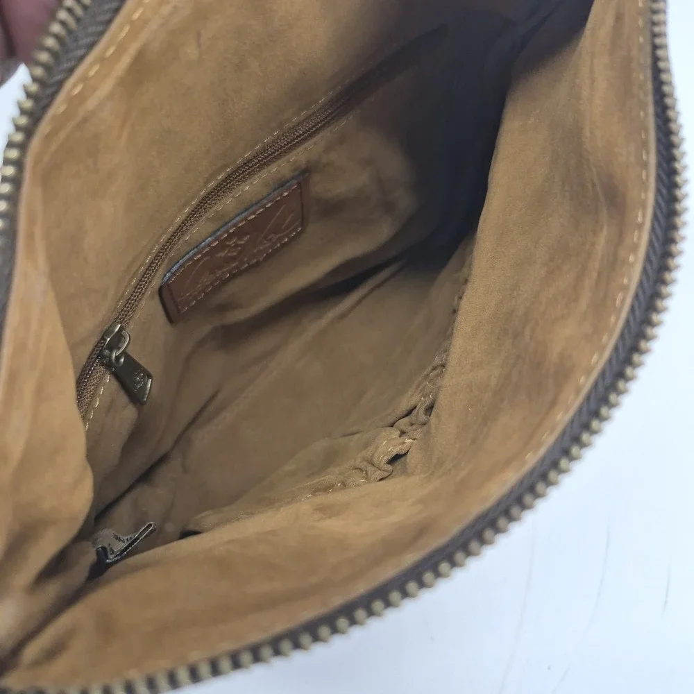 Patricia Nash Valerie Fold Over Wristlet Brown Tan Tooled Leather Finish
